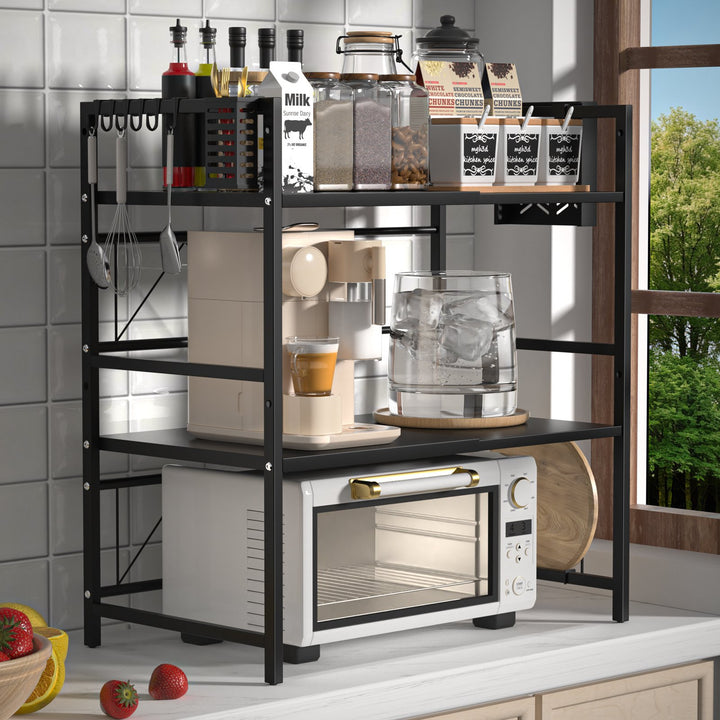 2 Tier Expandable Adjustable Microwave Oven Rack Shelf with Cutter Holder and Chopping Board Stand Kitchen Counter Image 7