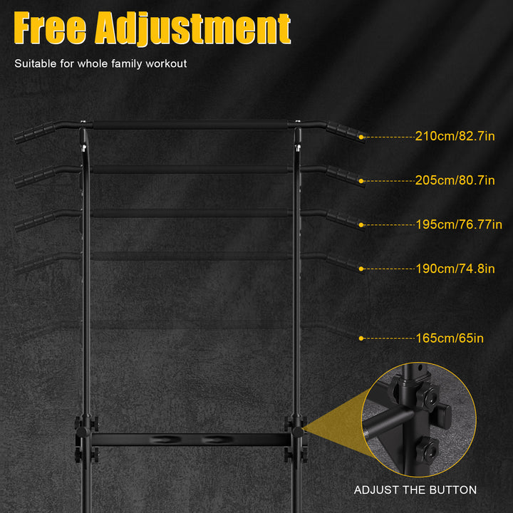 210cm Pull Up Bar Power Tower Dip Station 10 Gears Adjustment Portable Free Standing Pull-up Bar Station for Home Gym Image 8