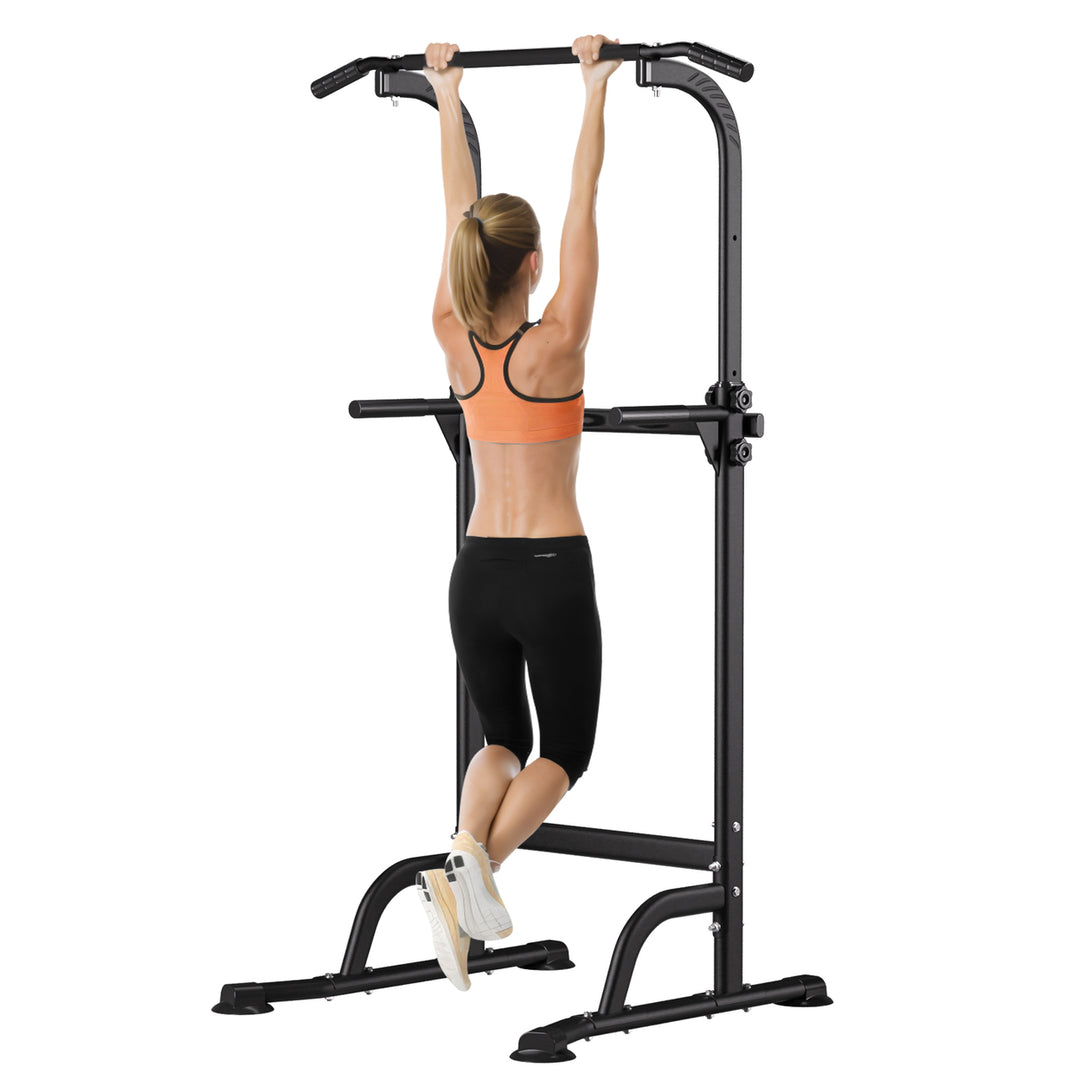 210cm Pull Up Bar Power Tower Dip Station 10 Gears Adjustment Portable Free Standing Pull-up Bar Station for Home Gym Image 12