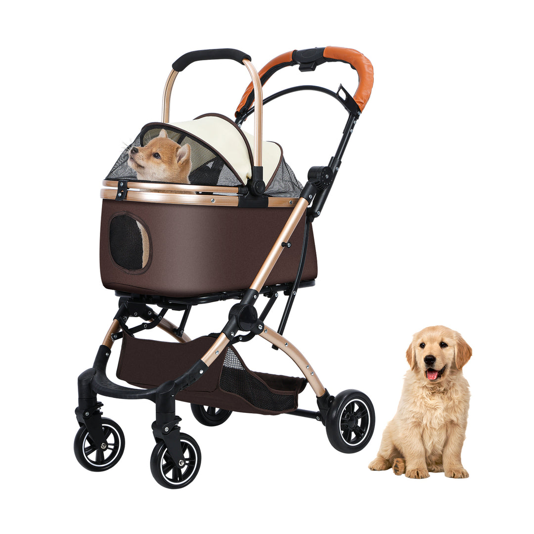 2 in 1 Folding Pet Stroller with Removable Storage Basket 4 Casters Dog/Cat Travel Stroller Lightweight Dog Carrier for Image 1