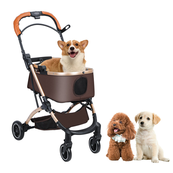 2 in 1 Folding Pet Stroller with Removable Storage Basket 4 Casters Dog/Cat Travel Stroller Lightweight Dog Carrier for Image 3