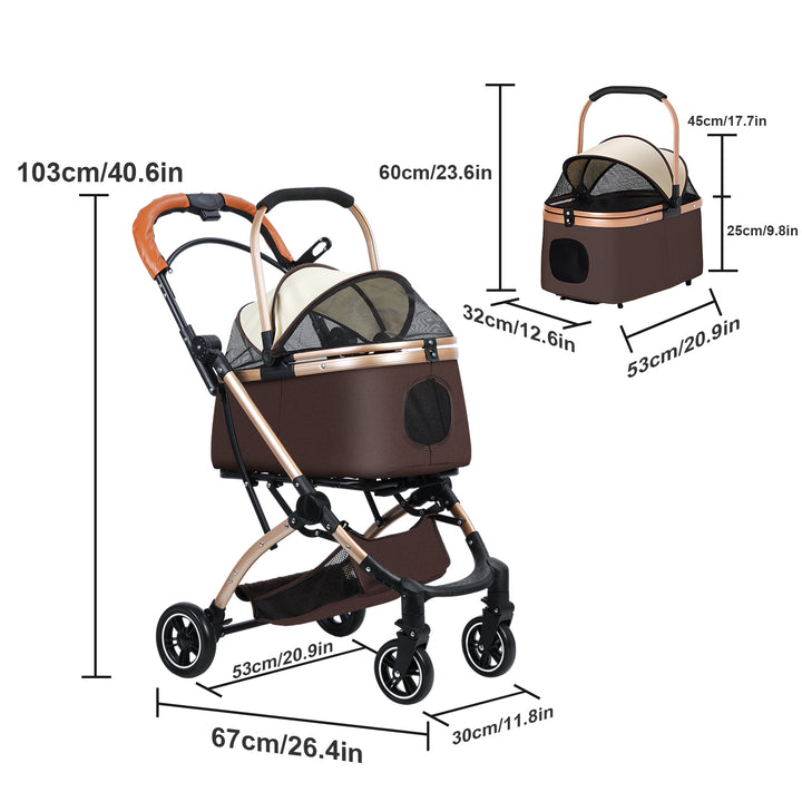 2 in 1 Folding Pet Stroller with Removable Storage Basket 4 Casters Dog/Cat Travel Stroller Lightweight Dog Carrier for Image 4