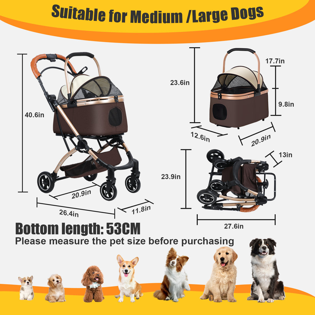 2 in 1 Folding Pet Stroller with Removable Storage Basket 4 Casters Dog/Cat Travel Stroller Lightweight Dog Carrier for Image 4