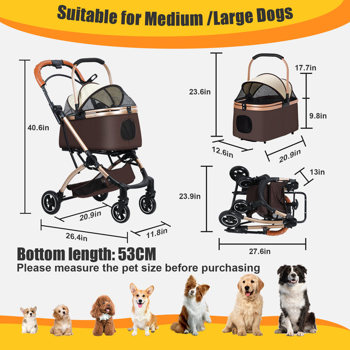 2 in 1 Folding Pet Stroller with Removable Storage Basket 4 Casters Dog/Cat Travel Stroller Lightweight Dog Carrier for Image 4