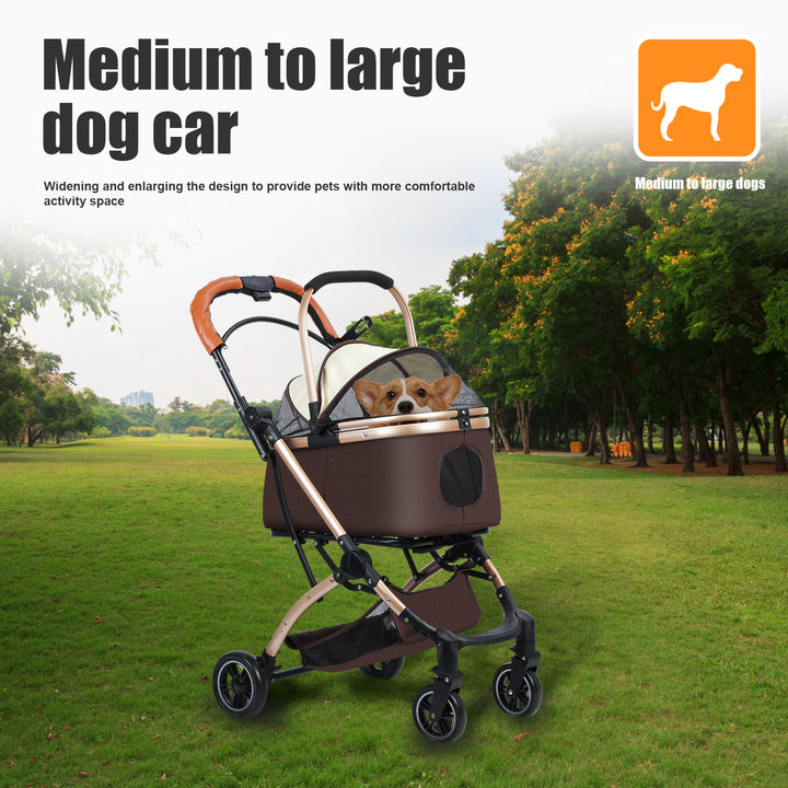 2 in 1 Folding Pet Stroller with Removable Storage Basket 4 Casters Dog/Cat Travel Stroller Lightweight Dog Carrier for Image 6