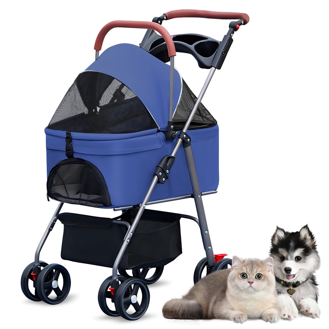 2 in 1 Folding Pet Stroller Pet Folding Stroller 4 Wheels Dog/Cat Puppy Stroller Removable Travel Carrier for Image 2