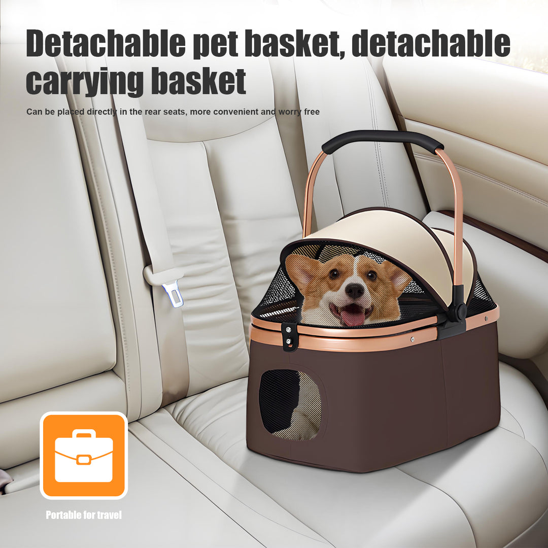 2 in 1 Folding Pet Stroller with Removable Storage Basket 4 Casters Dog/Cat Travel Stroller Lightweight Dog Carrier for Image 7