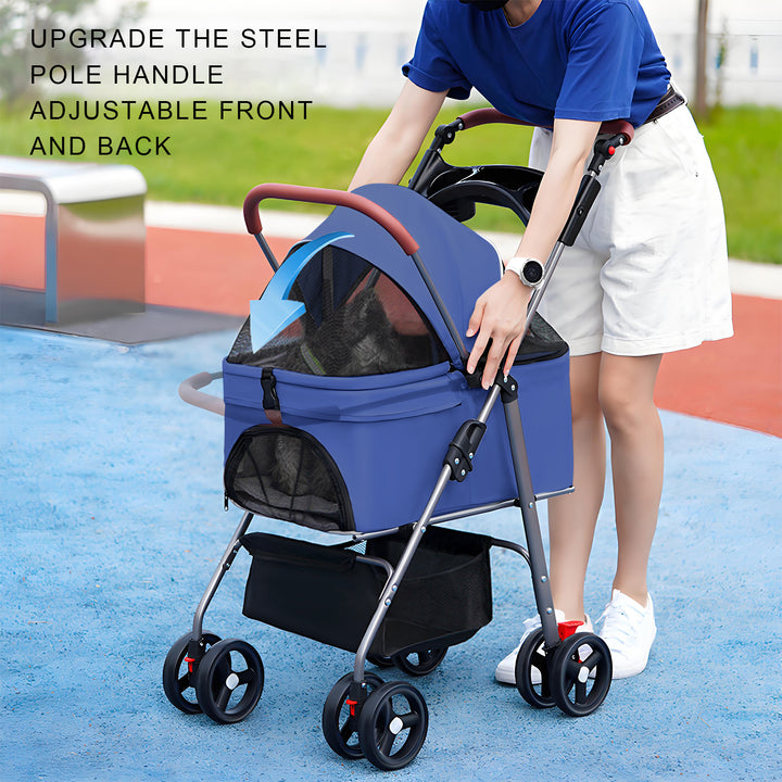 2 in 1 Folding Pet Stroller Pet Folding Stroller 4 Wheels Dog/Cat Puppy Stroller Removable Travel Carrier for Image 4