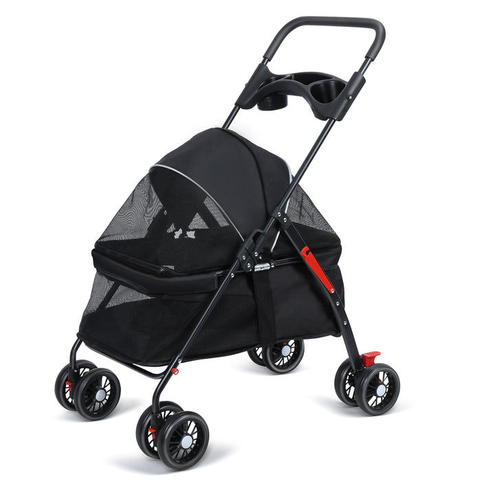 4 Wheels Dog Cat Stroller Outdoor Travel Pet Folding Stroller with Cup Holder Breathable and Visible Mesh for Medium Image 4