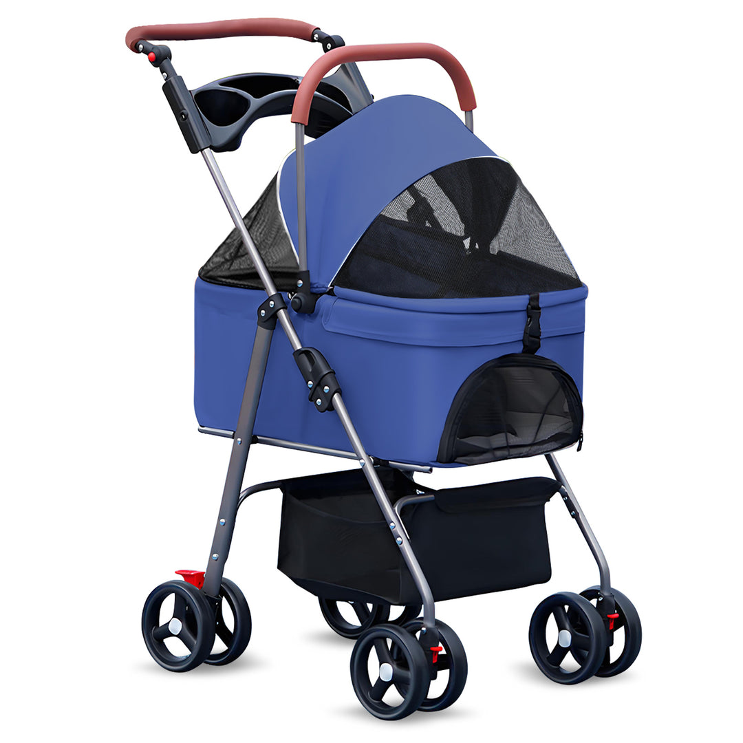 2 in 1 Folding Pet Stroller Pet Folding Stroller 4 Wheels Dog/Cat Puppy Stroller Removable Travel Carrier for Image 4