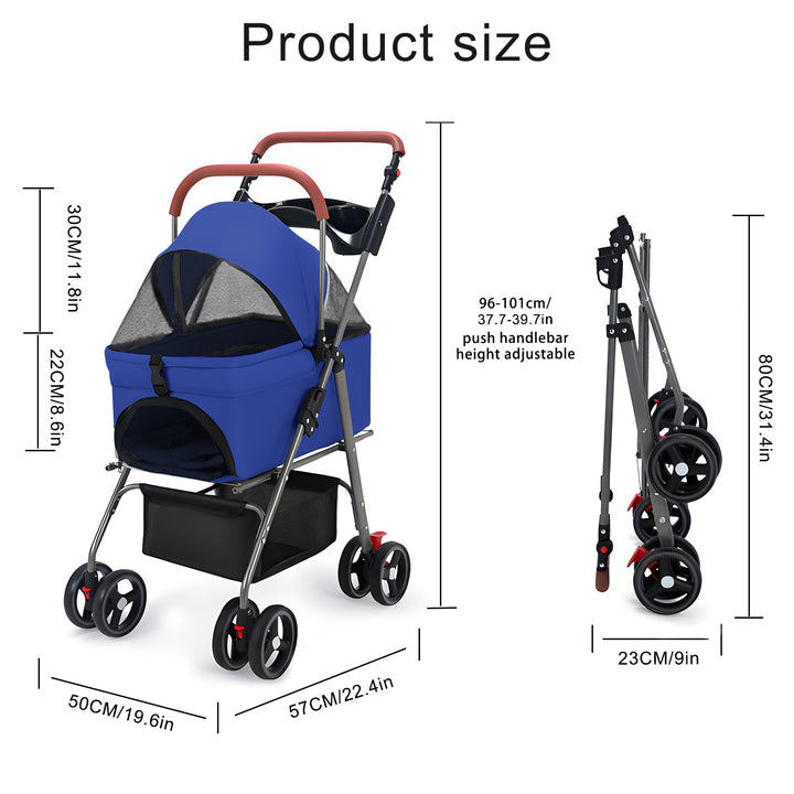 2 in 1 Folding Pet Stroller Pet Folding Stroller 4 Wheels Dog/Cat Puppy Stroller Removable Travel Carrier for Image 6