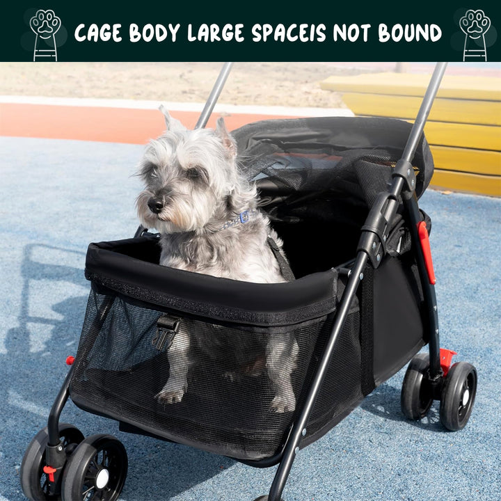 4 Wheels Dog Cat Stroller Outdoor Travel Pet Folding Stroller with Cup Holder Breathable and Visible Mesh for Medium Image 9