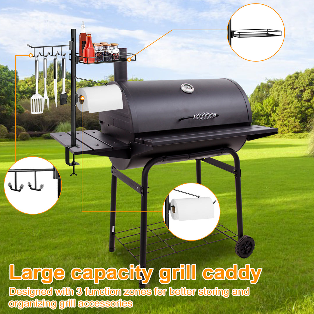 BBQ Grill Caddy Organizer with Paper Towel Holder Condiment Jar Tool Hooks Stable C-Clamp Base Outdoor Grilling Image 9