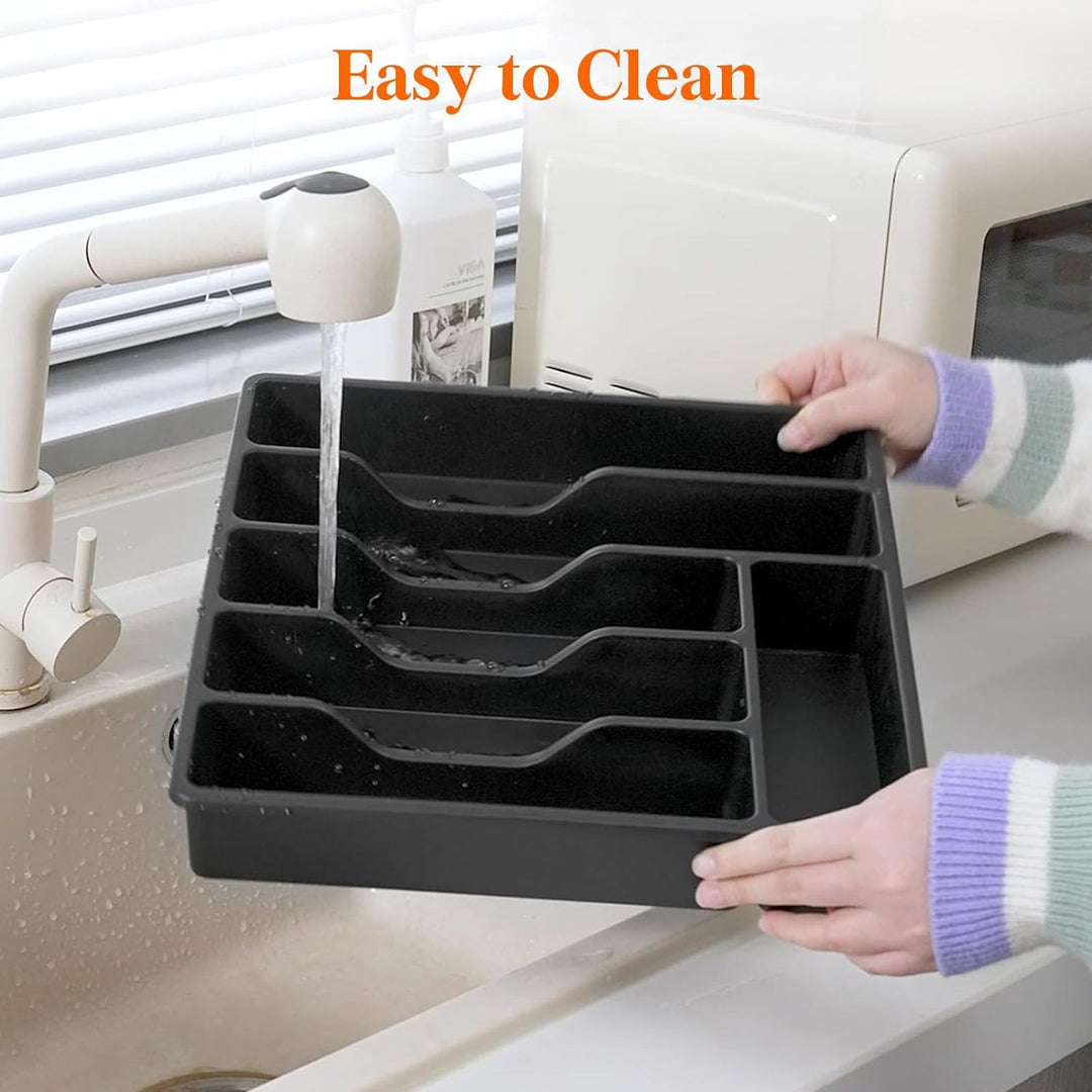 Cutlery Storage Box with Lid 6 Grids Plastic Organizer for Kitchen Countertop Tableware Holder Case for Spoons Forks Image 6