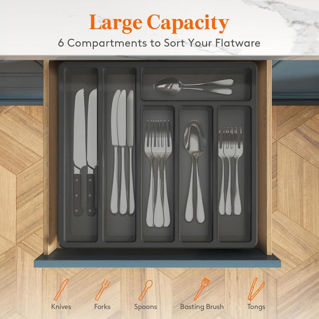 Cutlery Storage Box with Lid 6 Grids Plastic Organizer for Kitchen Countertop Tableware Holder Case for Spoons Forks Image 8