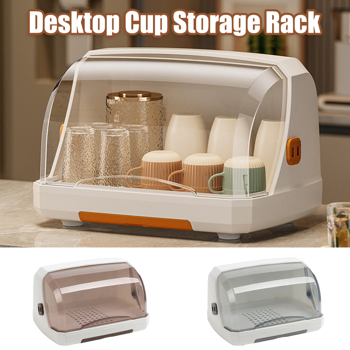 Desktop Cup Storage Box with Drainage Holes Lid Dustproof Fruits Dish Bowl Drying Rack Transparent Teacup Holder Image 1