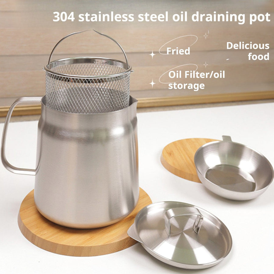 Oil Filter Pot Stainless Steel Fryer Pan Large Capacity Multi-Functional Fine Mesh Filter Kitchen Oil Filtration Tank Image 1