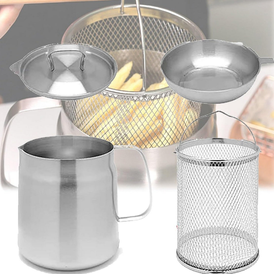 Oil Filter Pot Stainless Steel Fryer Pan Large Capacity Multi-Functional Fine Mesh Filter Kitchen Oil Filtration Tank Image 4