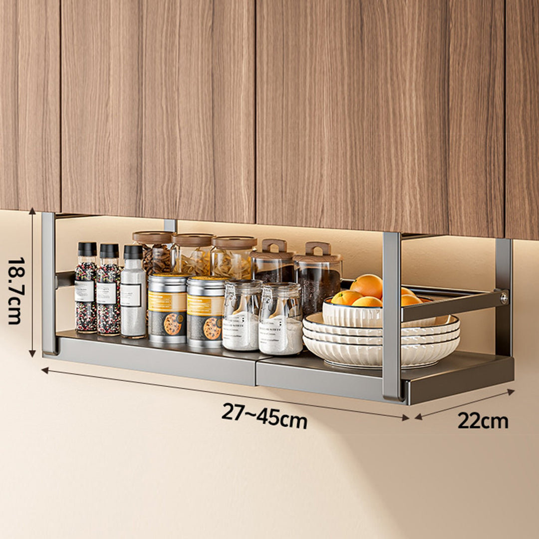 Expandable Under Shelf Storage Rack Punch-free Hanging Slide-in Cabinet Organizer Carbon Steel Kitchen Pantry Countertop Image 8