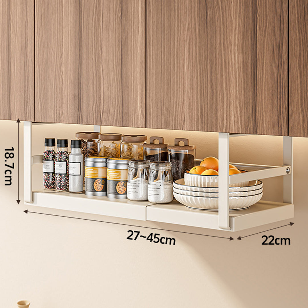 Expandable Under Shelf Storage Rack Punch-free Hanging Slide-in Cabinet Organizer Carbon Steel Kitchen Pantry Countertop Image 9