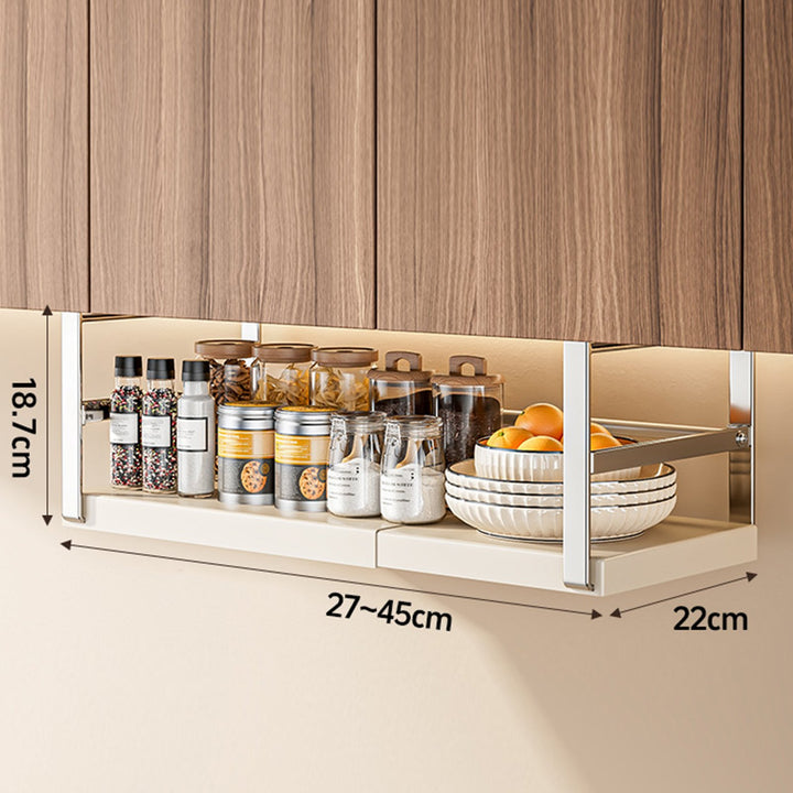 Expandable Under Shelf Storage Rack Punch-free Hanging Slide-in Cabinet Organizer Carbon Steel Kitchen Pantry Countertop Image 10