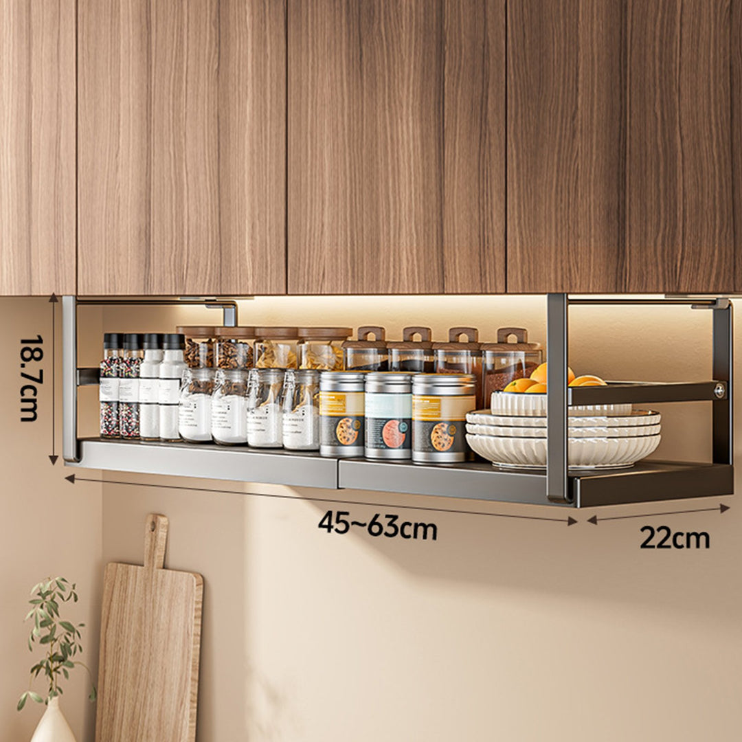 Expandable Under Shelf Storage Rack Punch-free Hanging Slide-in Cabinet Organizer Carbon Steel Kitchen Pantry Countertop Image 11