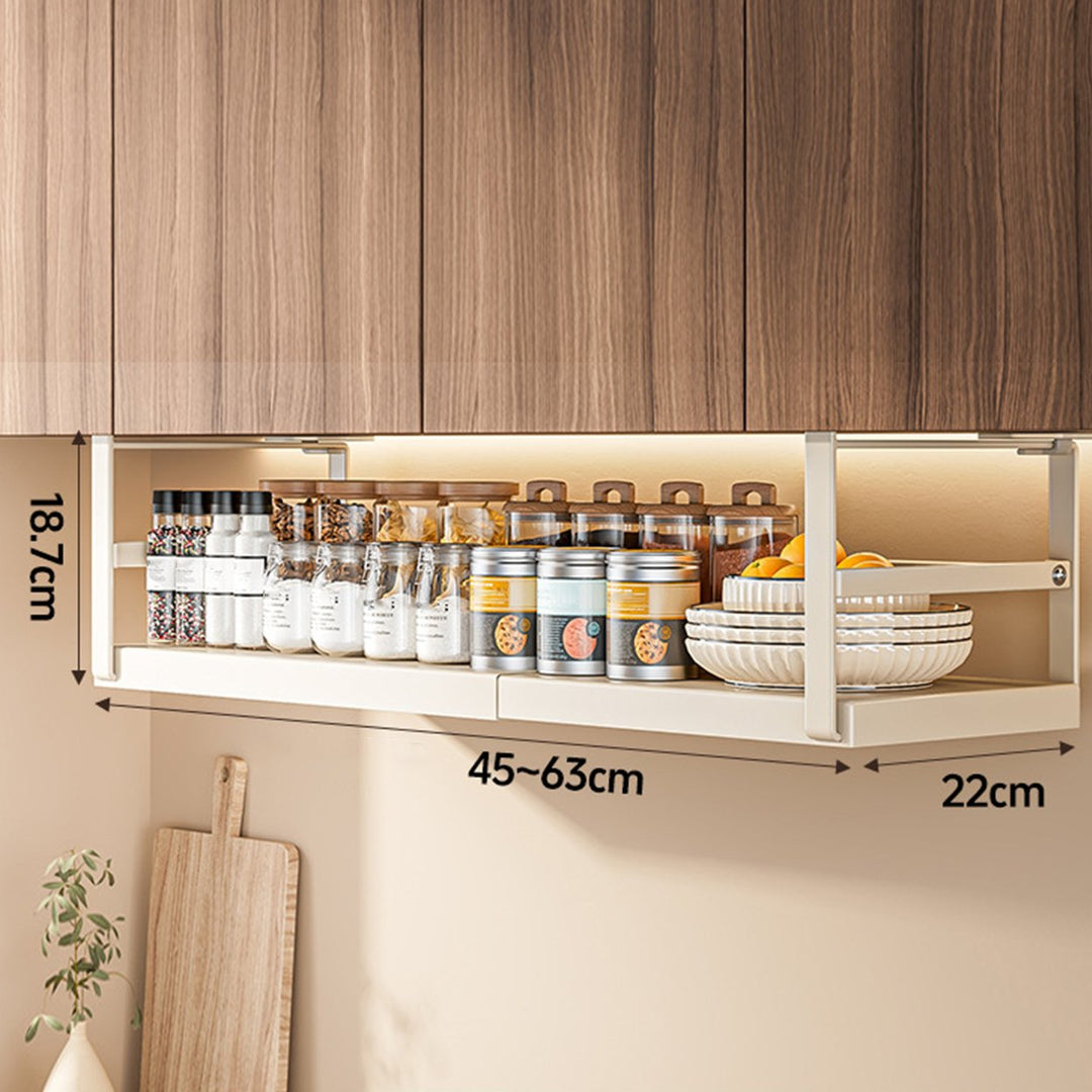 Expandable Under Shelf Storage Rack Punch-free Hanging Slide-in Cabinet Organizer Carbon Steel Kitchen Pantry Countertop Image 12