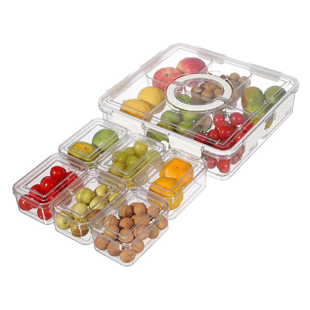 2 Sets Sealed Box Crisper Box Fridge Storage Box with 6 Detachable Compartments Food Preservation Case Fruit Spice Image 2