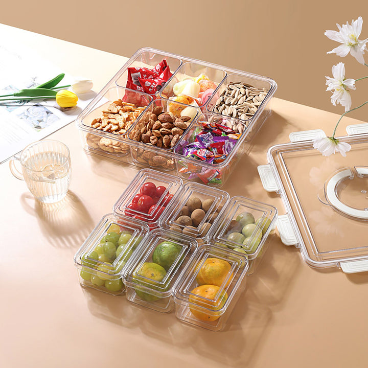 2 Sets Sealed Box Crisper Box Fridge Storage Box with 6 Detachable Compartments Food Preservation Case Fruit Spice Image 8