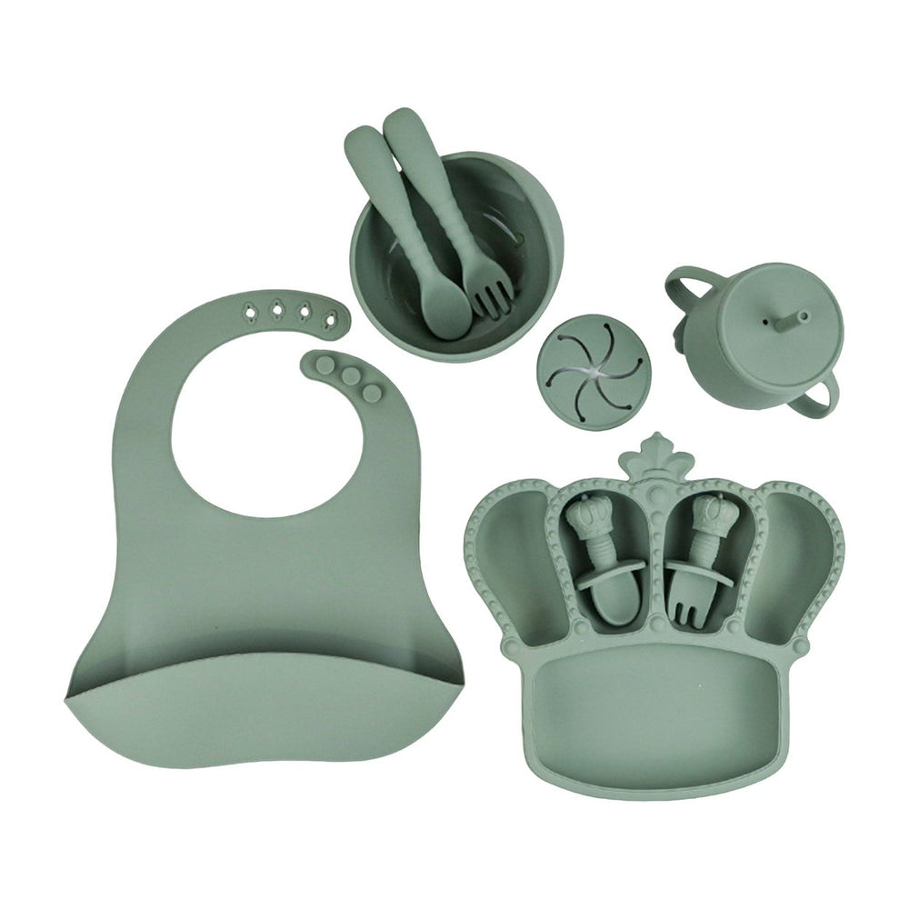 9Pcs Silicone Baby Feeding Set Suction Bowl Divided Plate Bibs Fruit Feeder Spoons Forks Sippy Cup Utensil Sets BPA-Free Image 2