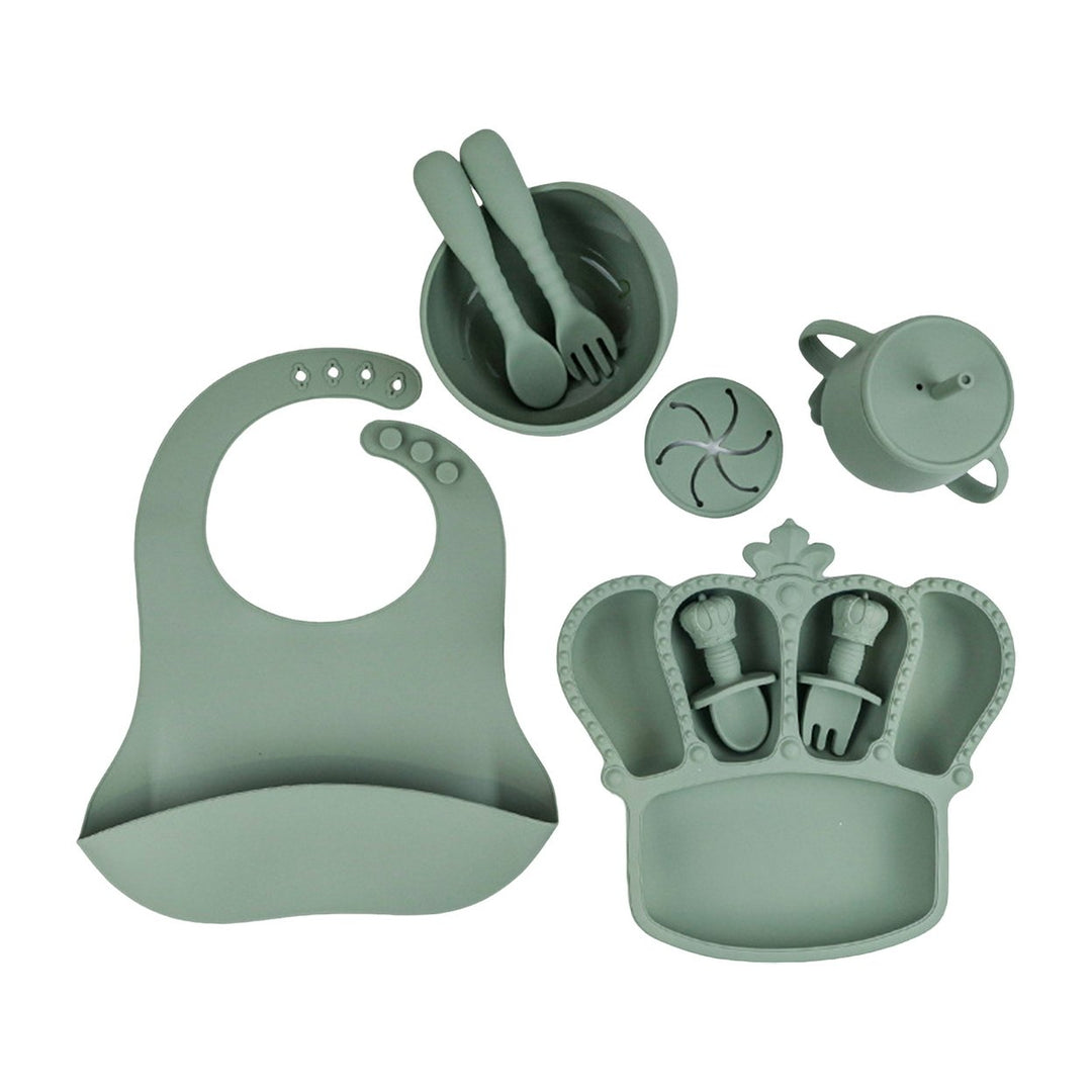 9Pcs Silicone Baby Feeding Set Suction Bowl Divided Plate Bibs Fruit Feeder Spoons Forks Sippy Cup Utensil Sets BPA-Free Image 1