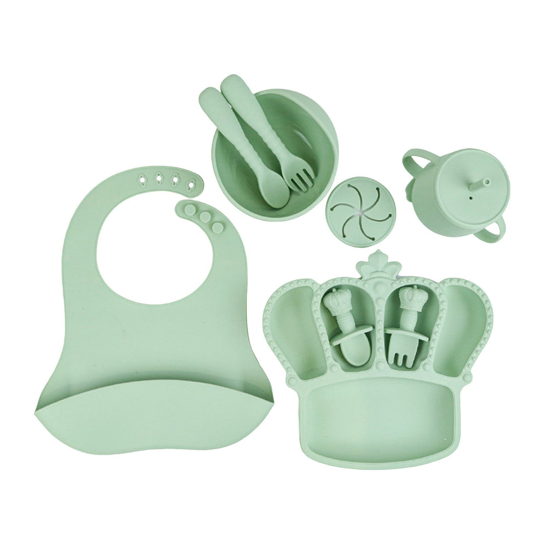 9Pcs Silicone Baby Feeding Set Suction Bowl Divided Plate Bibs Fruit Feeder Spoons Forks Sippy Cup Utensil Sets BPA-Free Image 4