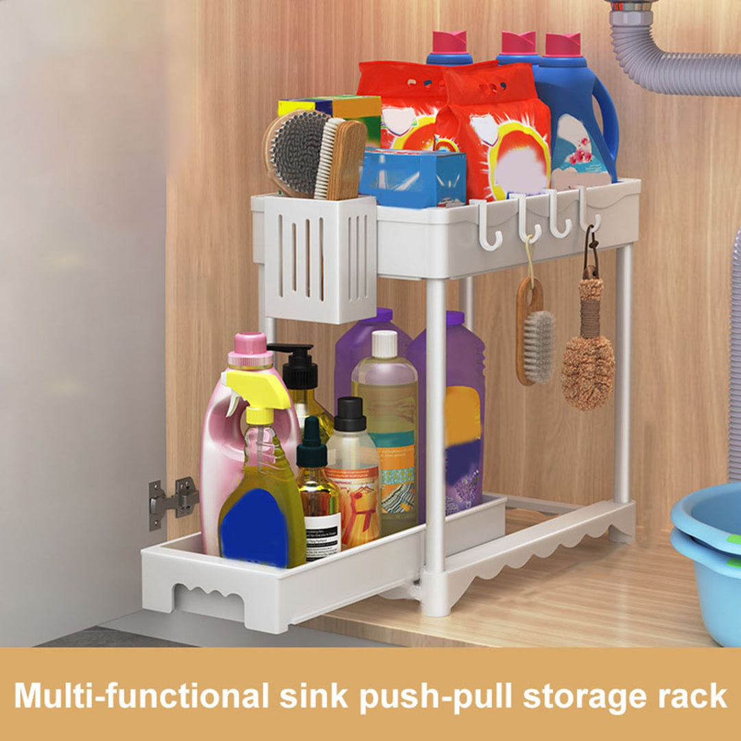 40x23cm Storage Rack Pull Out Bathroom Cabinet Organizer with Hook Storage Cylinder 2 Tier Storage Holder for Kitchen Image 2