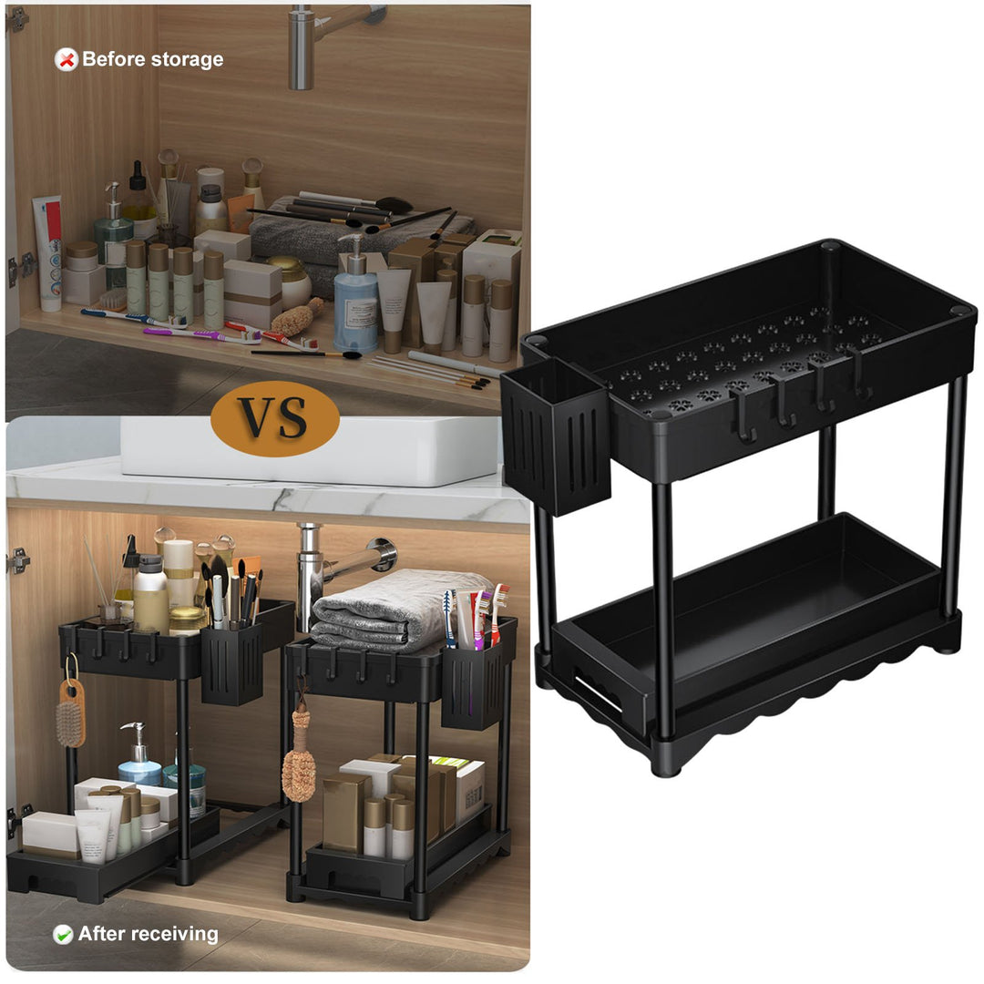 40x23cm Storage Rack Pull Out Bathroom Cabinet Organizer with Hook Storage Cylinder 2 Tier Storage Holder for Kitchen Image 7