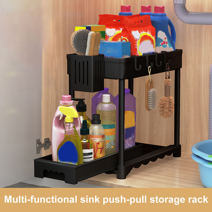 40x23cm Storage Rack Pull Out Bathroom Cabinet Organizer with Hook Storage Cylinder 2 Tier Storage Holder for Kitchen Image 9