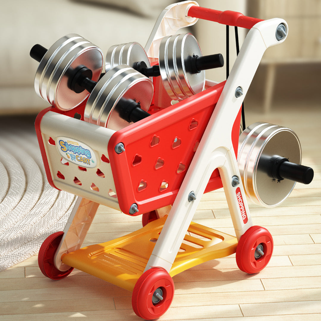 Kids Shopping Cart Toy with 25 Fruit Vegetable Food Accessories Role-Playing Mini Shopping Trolley Pretend Play Grocery Image 4