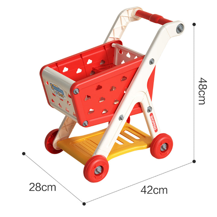 Kids Shopping Cart Toy with 25 Fruit Vegetable Food Accessories Role-Playing Mini Shopping Trolley Pretend Play Grocery Image 7