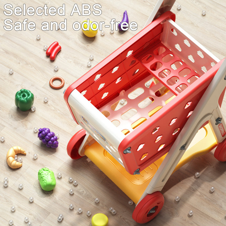 Kids Shopping Cart Toy with 25 Fruit Vegetable Food Accessories Role-Playing Mini Shopping Trolley Pretend Play Grocery Image 11