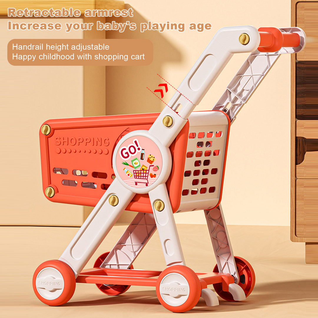 Kids Shopping Cart Toy with 29 Fruit Vegetable Food Accessories Role-Playing Mini Shopping Trolley Pretend Play Grocery Image 6