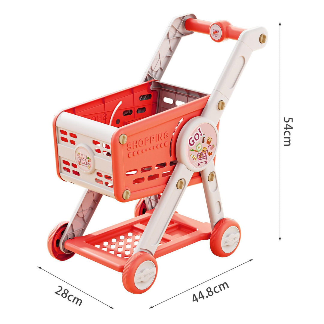 Kids Shopping Cart Toy with 29 Fruit Vegetable Food Accessories Role-Playing Mini Shopping Trolley Pretend Play Grocery Image 7