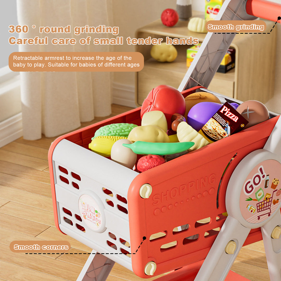 Kids Shopping Cart Toy with 29 Fruit Vegetable Food Accessories Role-Playing Mini Shopping Trolley Pretend Play Grocery Image 9