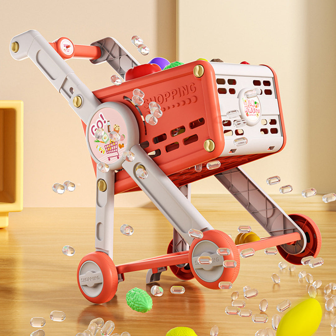 Kids Shopping Cart Toy with 29 Fruit Vegetable Food Accessories Role-Playing Mini Shopping Trolley Pretend Play Grocery Image 10