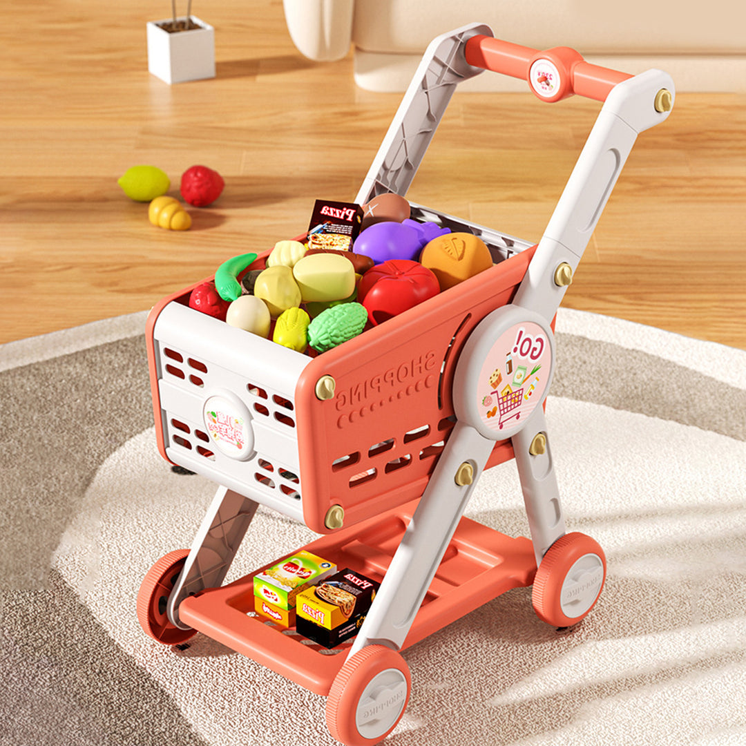 Kids Shopping Cart Toy with 29 Fruit Vegetable Food Accessories Role-Playing Mini Shopping Trolley Pretend Play Grocery Image 11