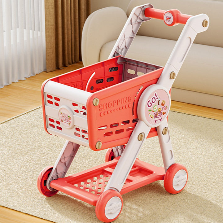 Kids Shopping Cart Toy with 29 Fruit Vegetable Food Accessories Role-Playing Mini Shopping Trolley Pretend Play Grocery Image 12