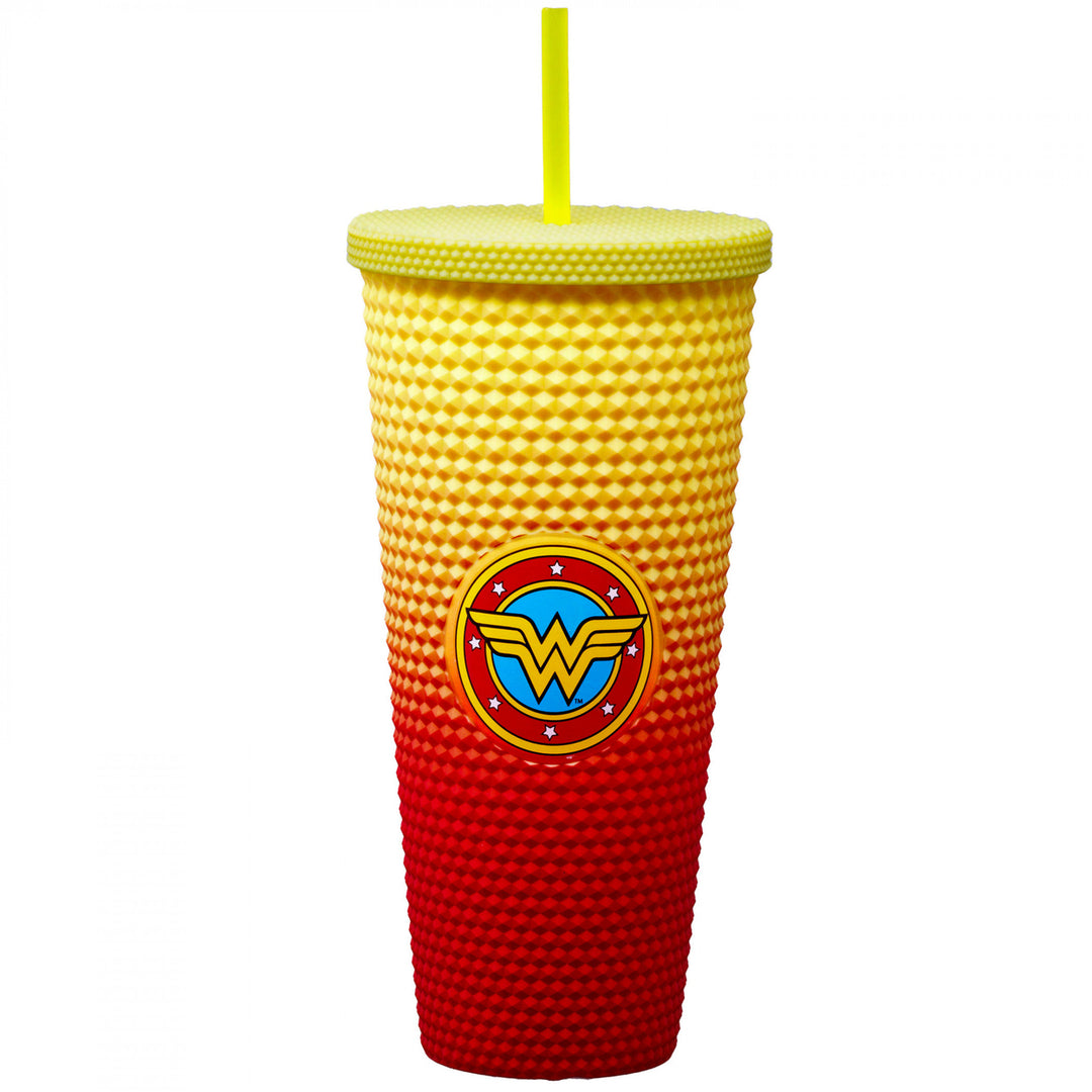 Wonder Woman Classic Logo Studded Travel Mug with Straw Image 1