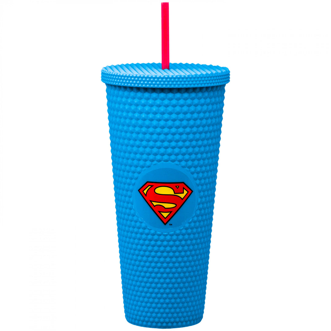 Superman Classic Logo Studded Travel Mug with Straw Image 1