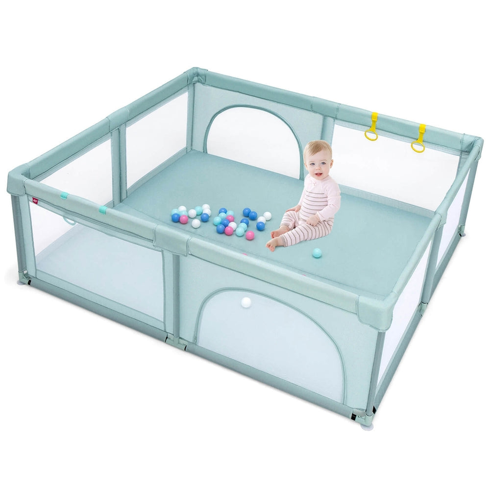 Costway Extra Large Baby Playpen Safety Baby Play Yard wIth 50 Ocean Balls and 4 Handles Image 2