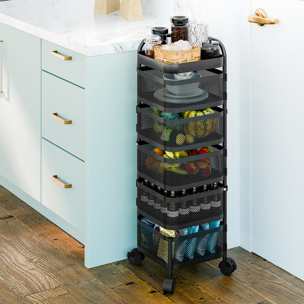 Kitchen Trolley Rotating Kitchen Storage Shelves Vegetable Storage Organizer Fruit Basket Floor Stand Shelf Fruit Tower Image 2