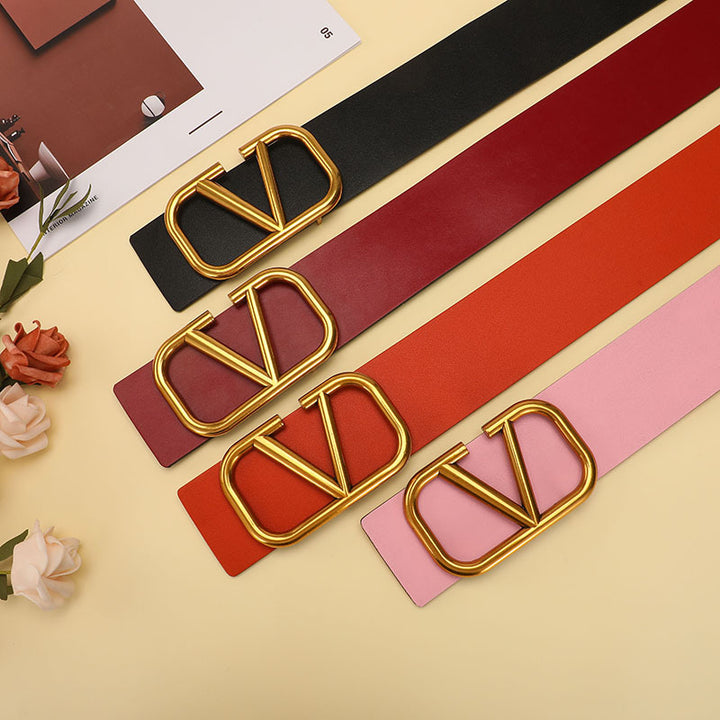 Women Fashion Letter Buckle Leather Belt 7CM Wide Belt Image 6