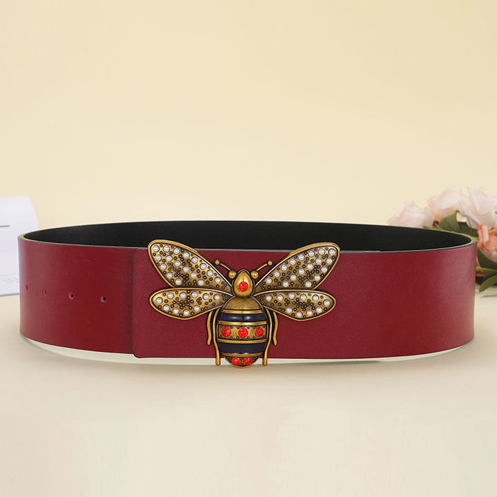 Women Fashion Bee Buckle Leather Belt 7cm Wide Belt Image 1